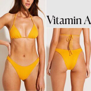 Vitamin A California High Leg Bikini Bottom Sz L Cheeky Sunflower Yellow Rib NEW